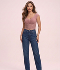 Blusa con Escote Fruncido y Mesh Transparente